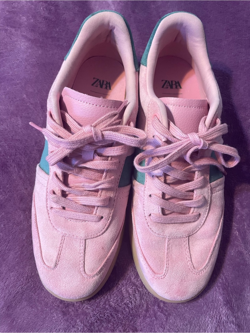 Zara Pink Suede Sneakers with Teal Side Detail